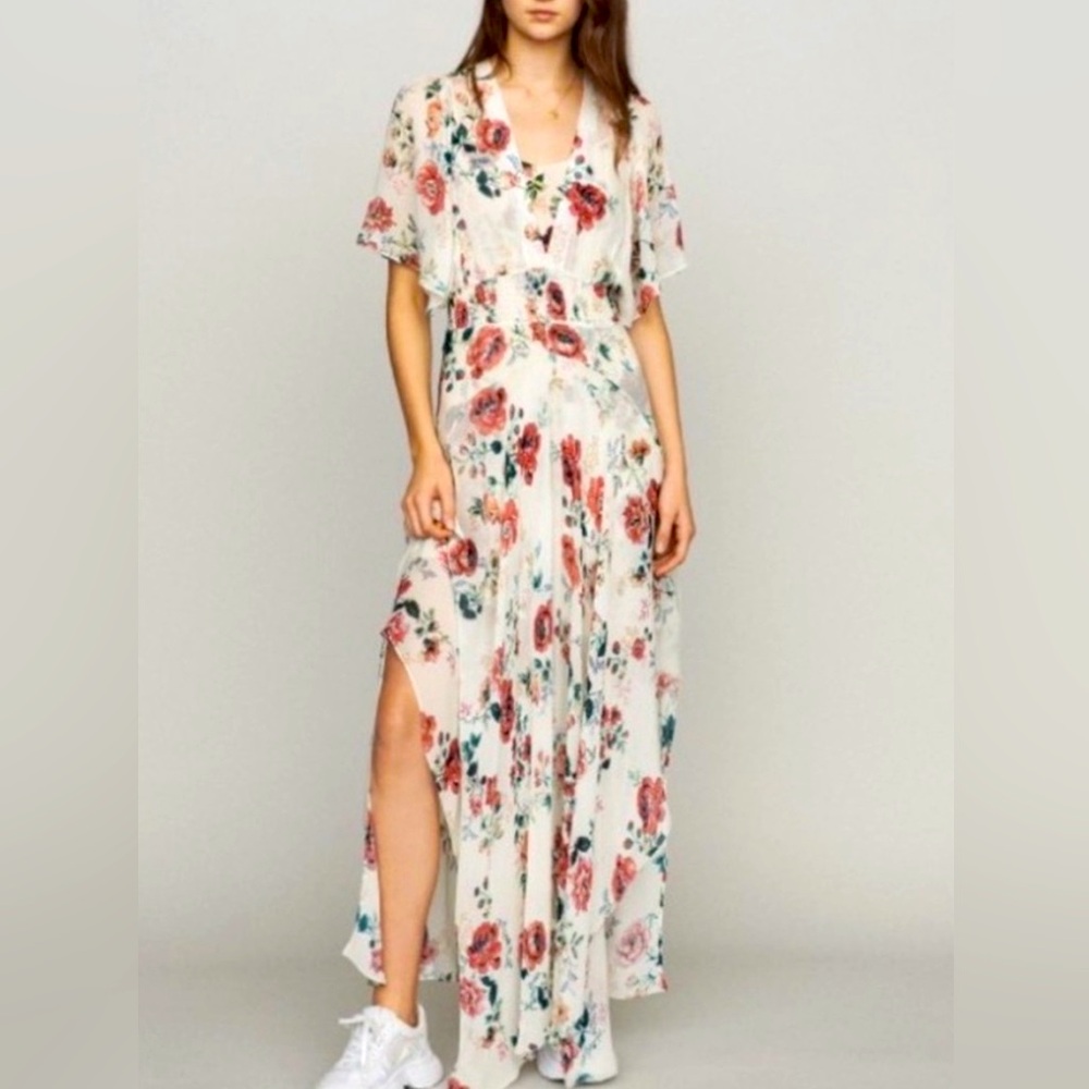 Maje Rachel asymmetric floral dress. Designer size 1. Comes with floral slip.